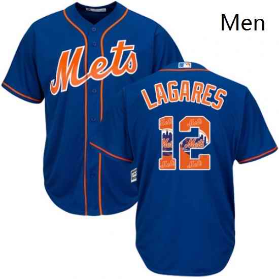Mens Majestic New York Mets 12 Juan Lagares Authentic Royal Blue Team Logo Fashion Cool Base MLB Jersey